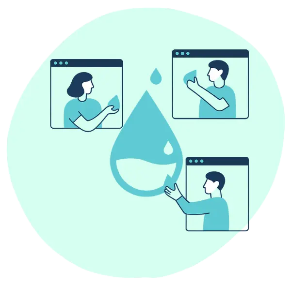 Ilustración de personas conectadas mediante tecnología de monitorización de agua